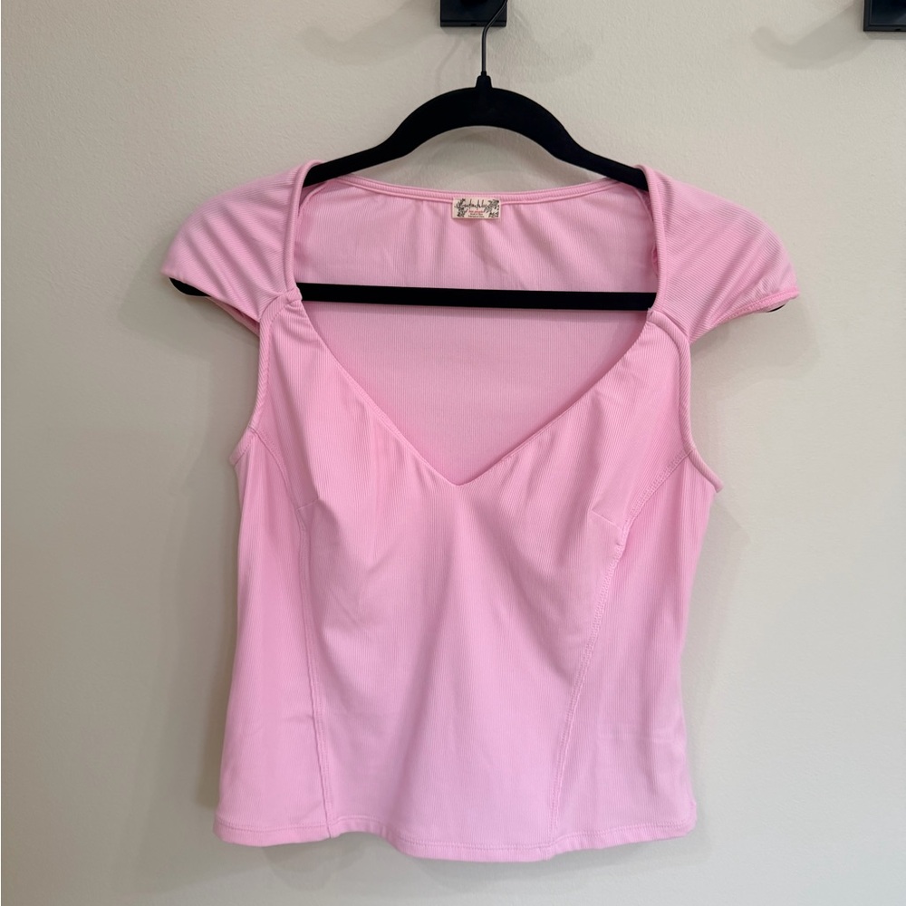 Free People Light Pink Cap Sleeve Blouse